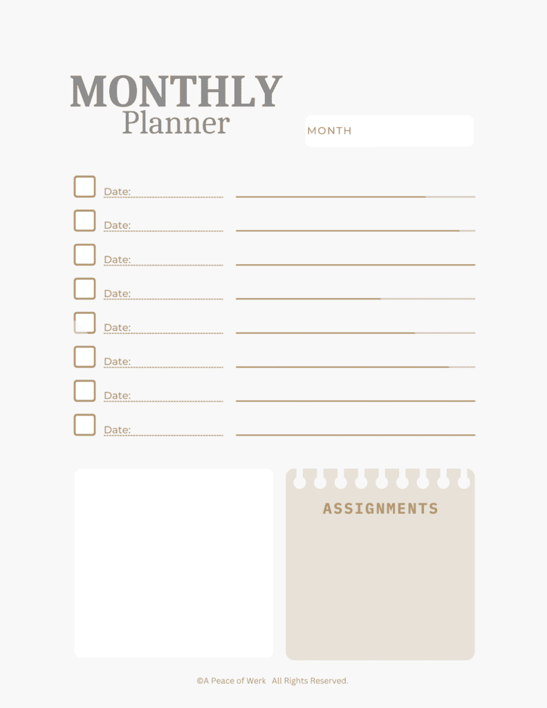 6 Printable Monthly Calendar