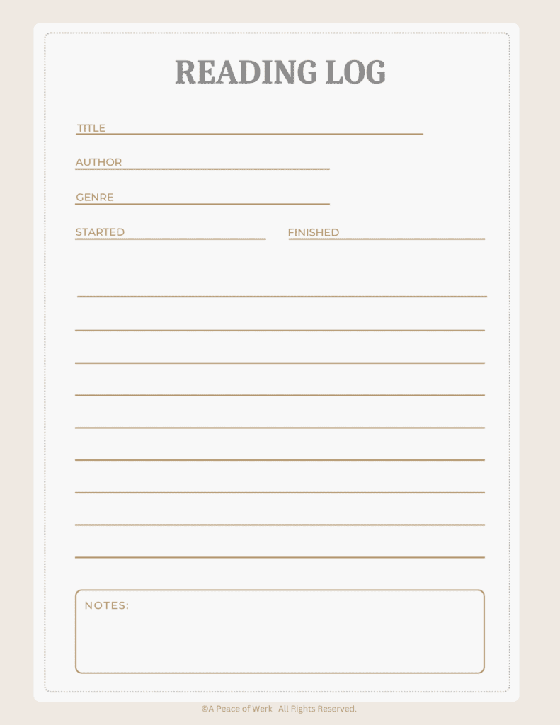 9 Free Printalbe reading log