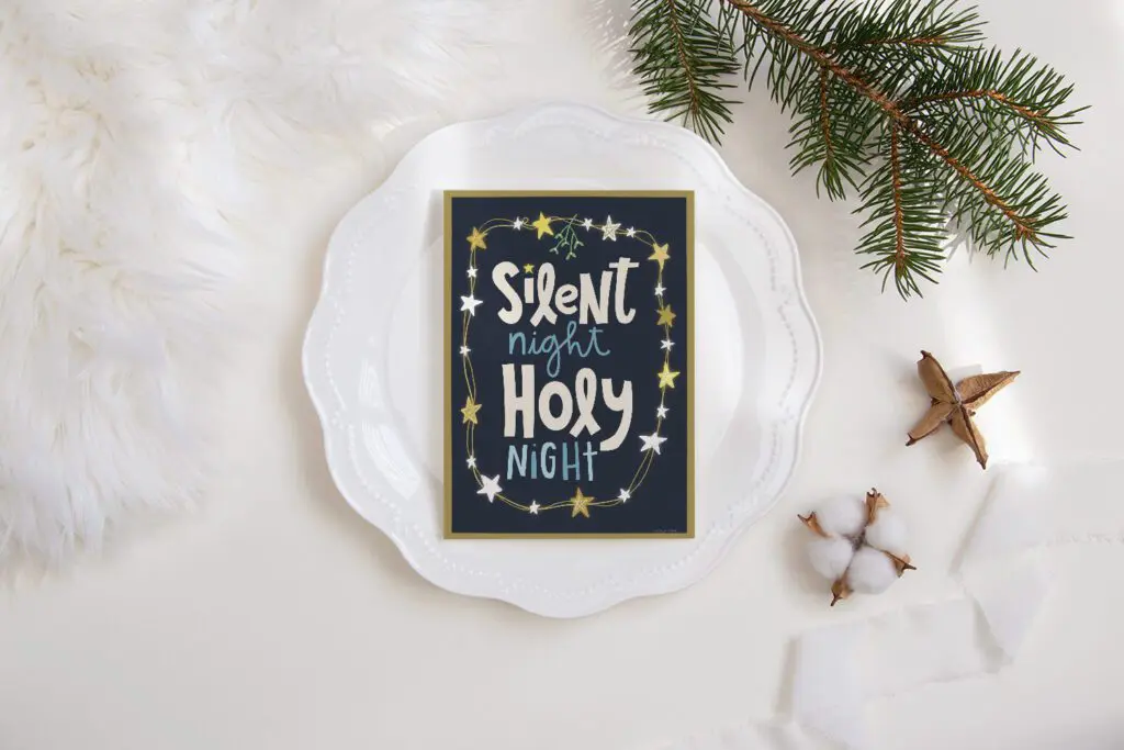 Greeting Card Silent Night Free Printable Holiday card Mock up