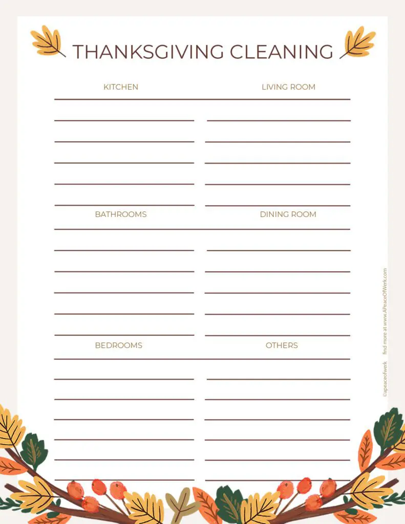 Thanksgiving Prep House Cleaning List