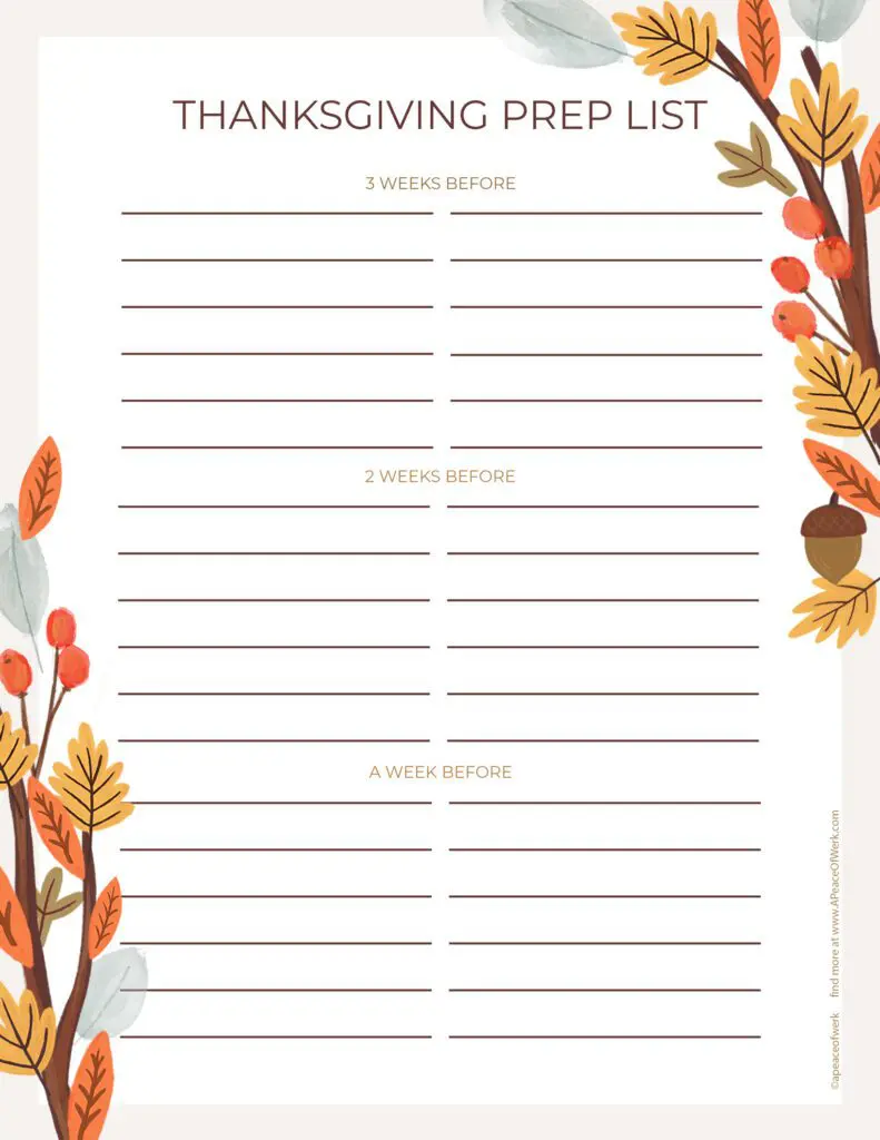 Thanksgiving Day Prep List