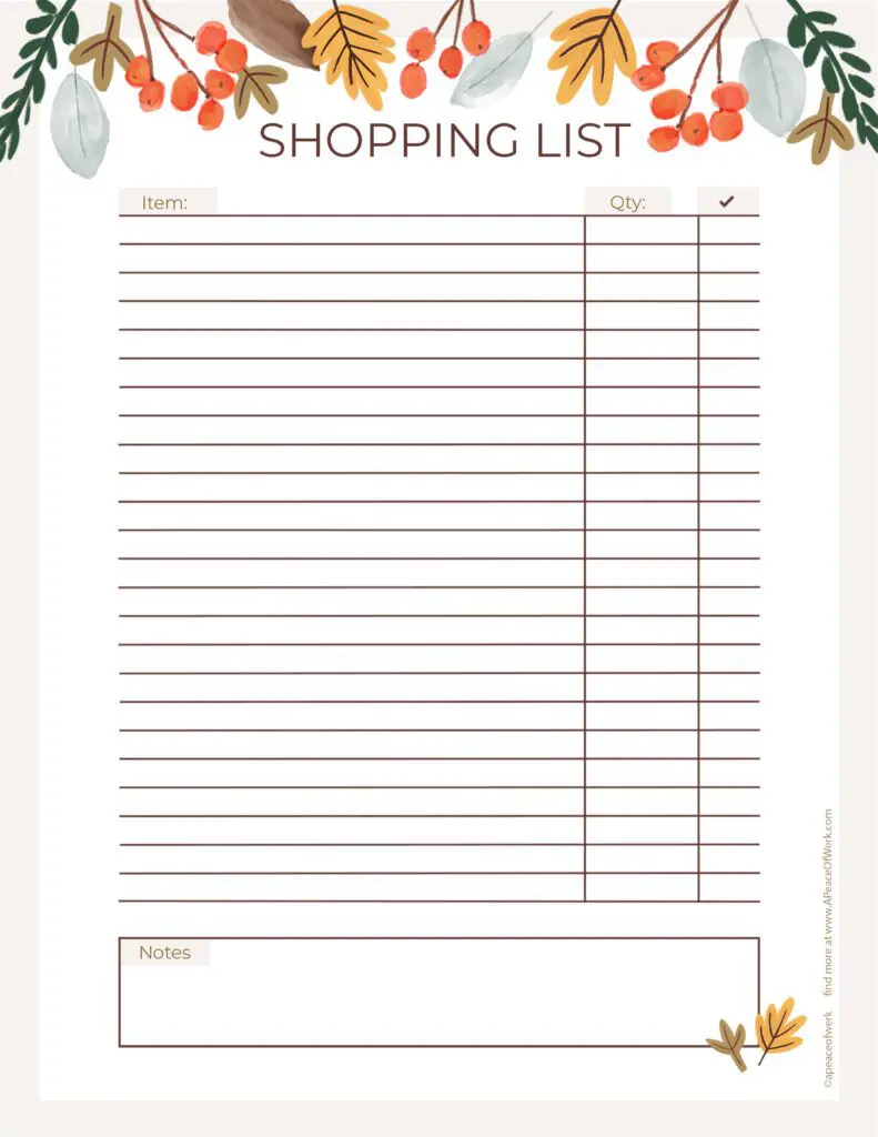 Thanksgiving Day Shopping List