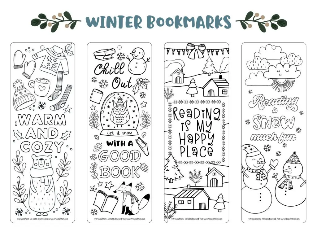 Winter Coloring Bookmarks