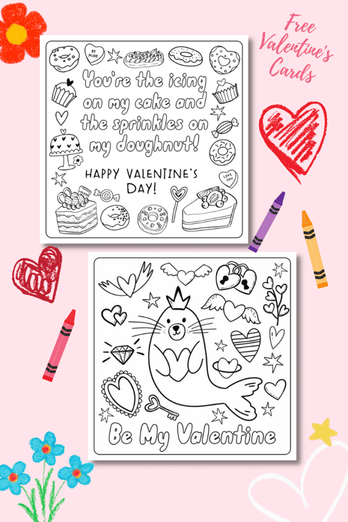 Valentines Coloring Cards for Kids set mocked up set of 2