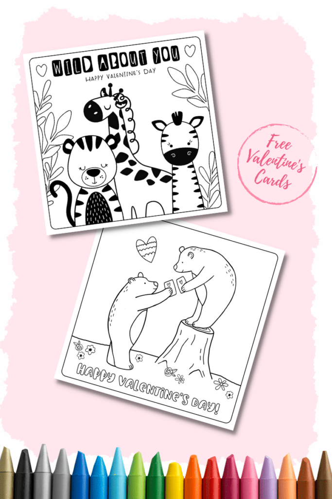 Valentines Coloring Cards for Kids set mocked up set of 2
