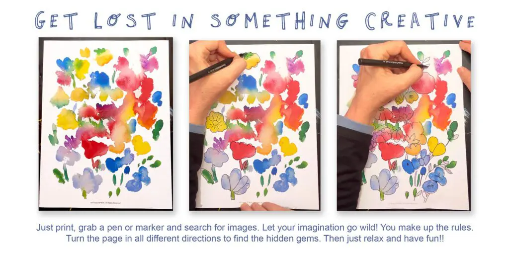 Images showing the process of doing the Free Reverse Coloring pages