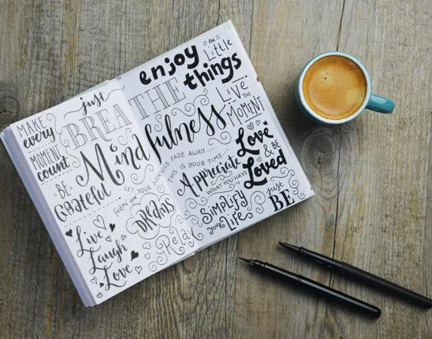 A picture of book and coffee cup