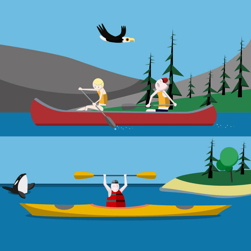 Getting out on the water in a kayak or canoe combines physical exercise