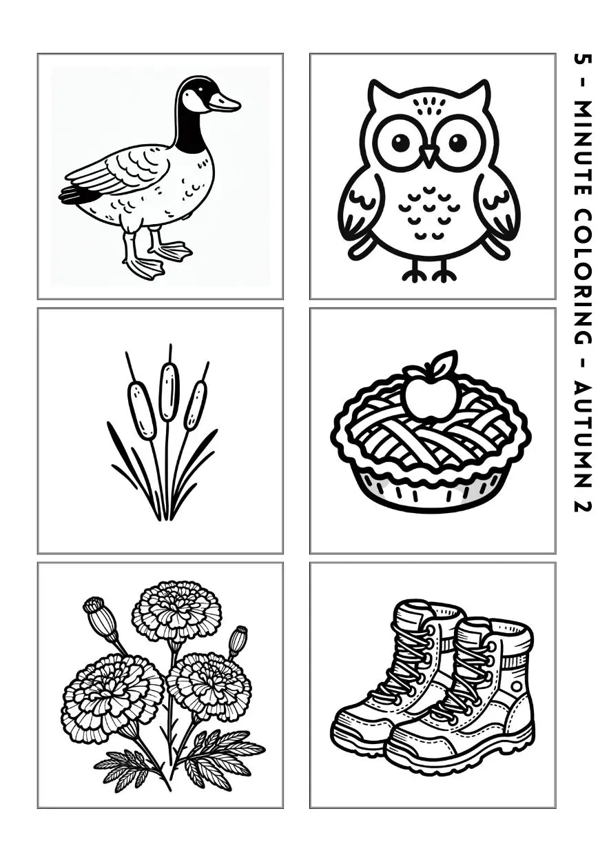 goose, owl, pie boots mini coloring page