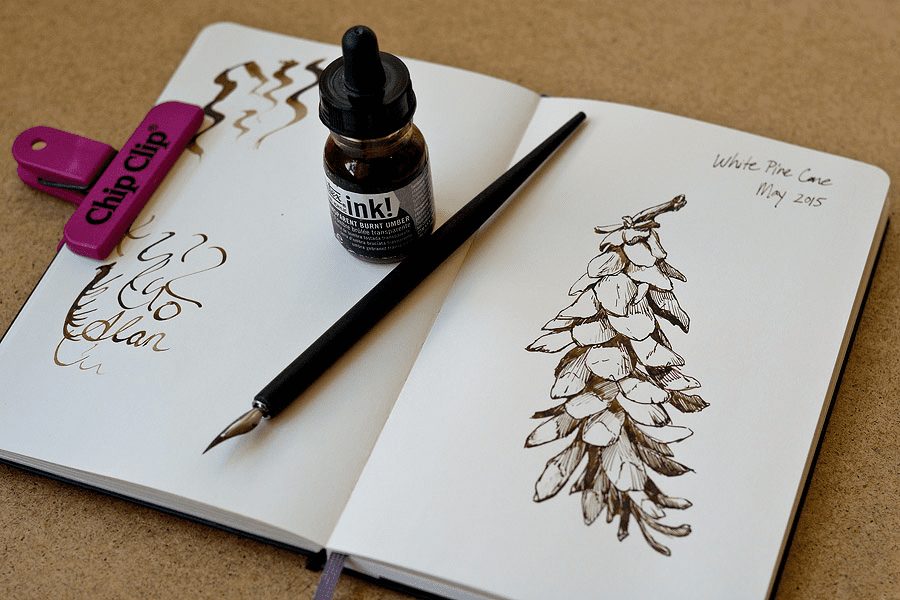 ink and dip pens offer a deliberate and thoughtful way to create art