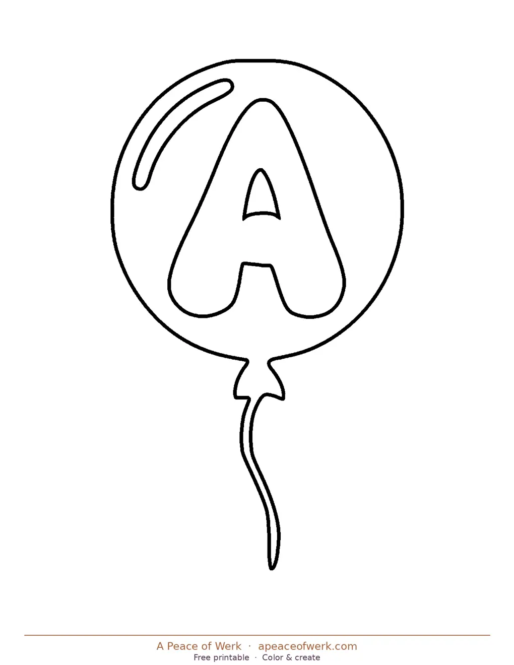printable balloon bubble letter A, hand-drawn with rounded balloon shape, free printable by A Peace of Werk