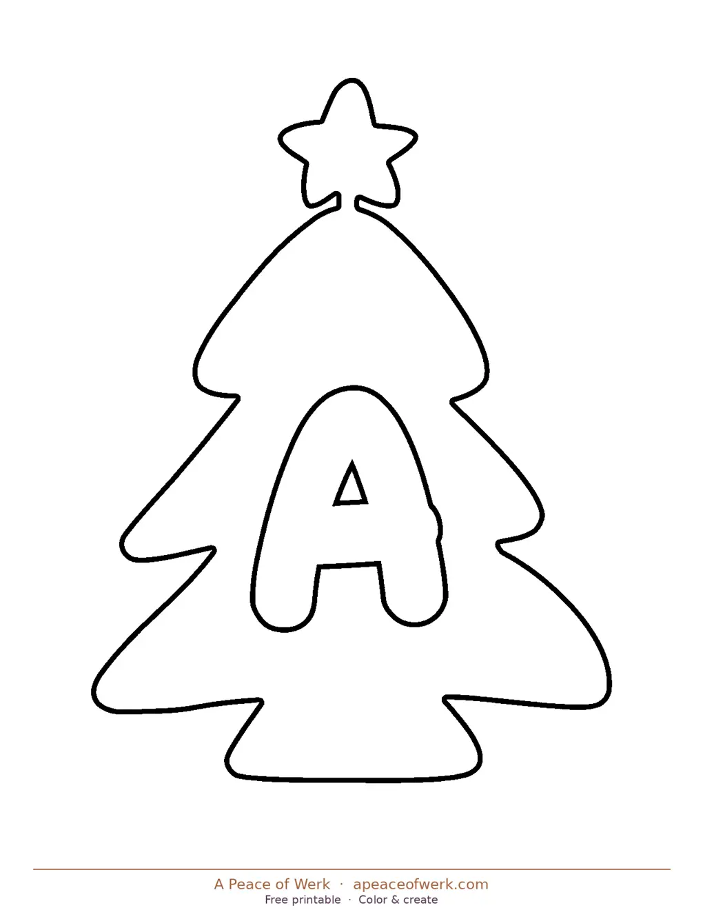 Free printable Christmas tree bubble letter A close-up by A Peace of Werk