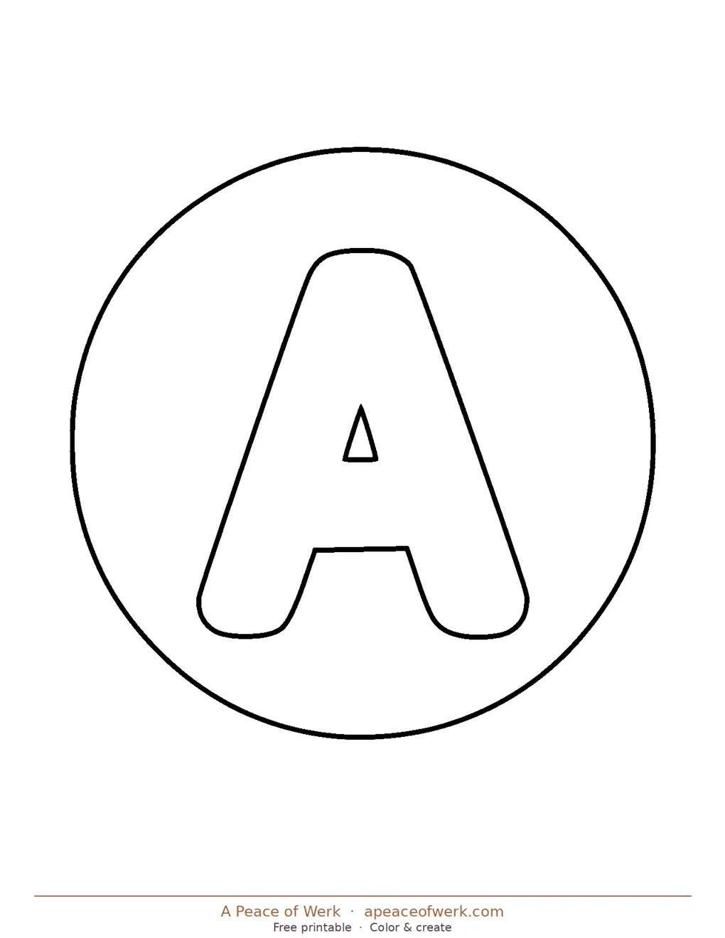 printable circle bubble letter A, hand-drawn with rounded shape, free printable by A Peace of Werk