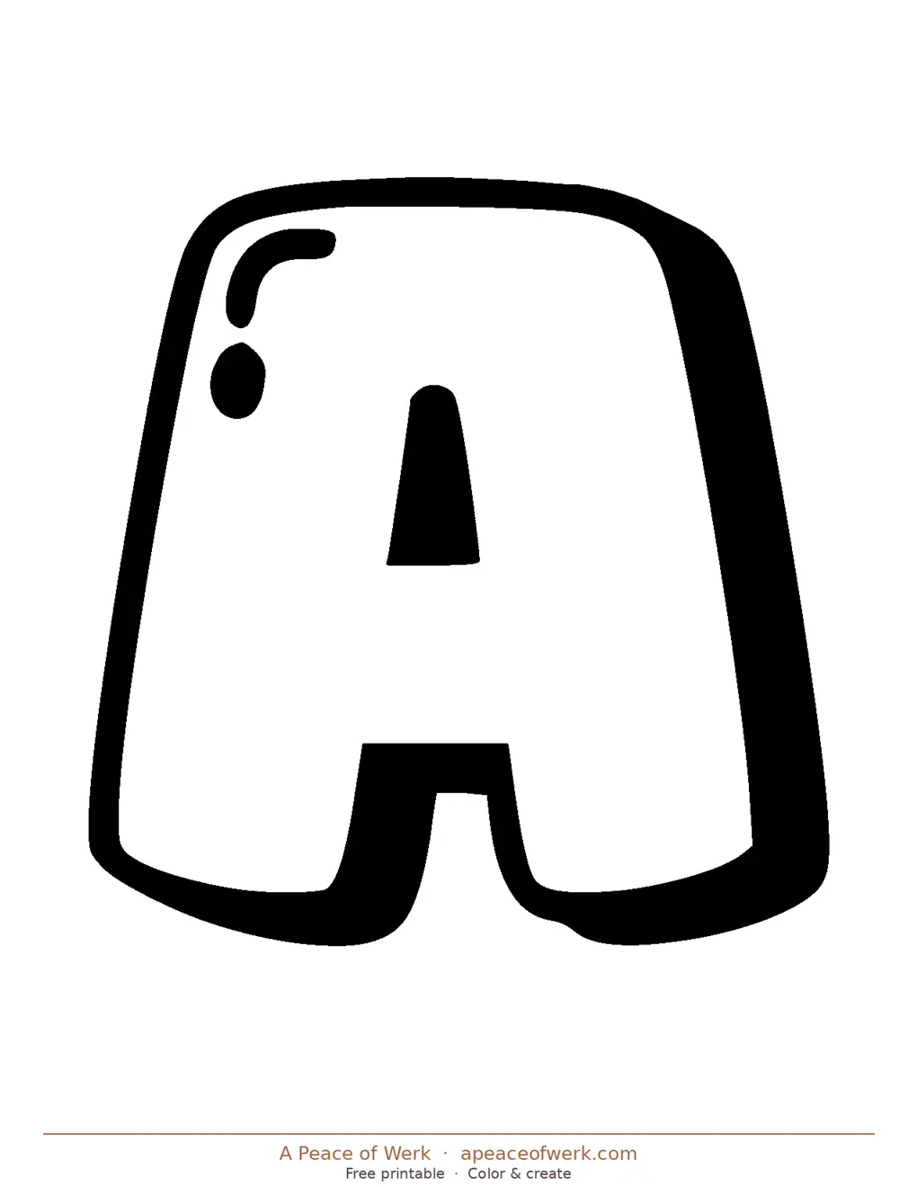 Free printable double bubble letter A close-up by A Peace of Werk