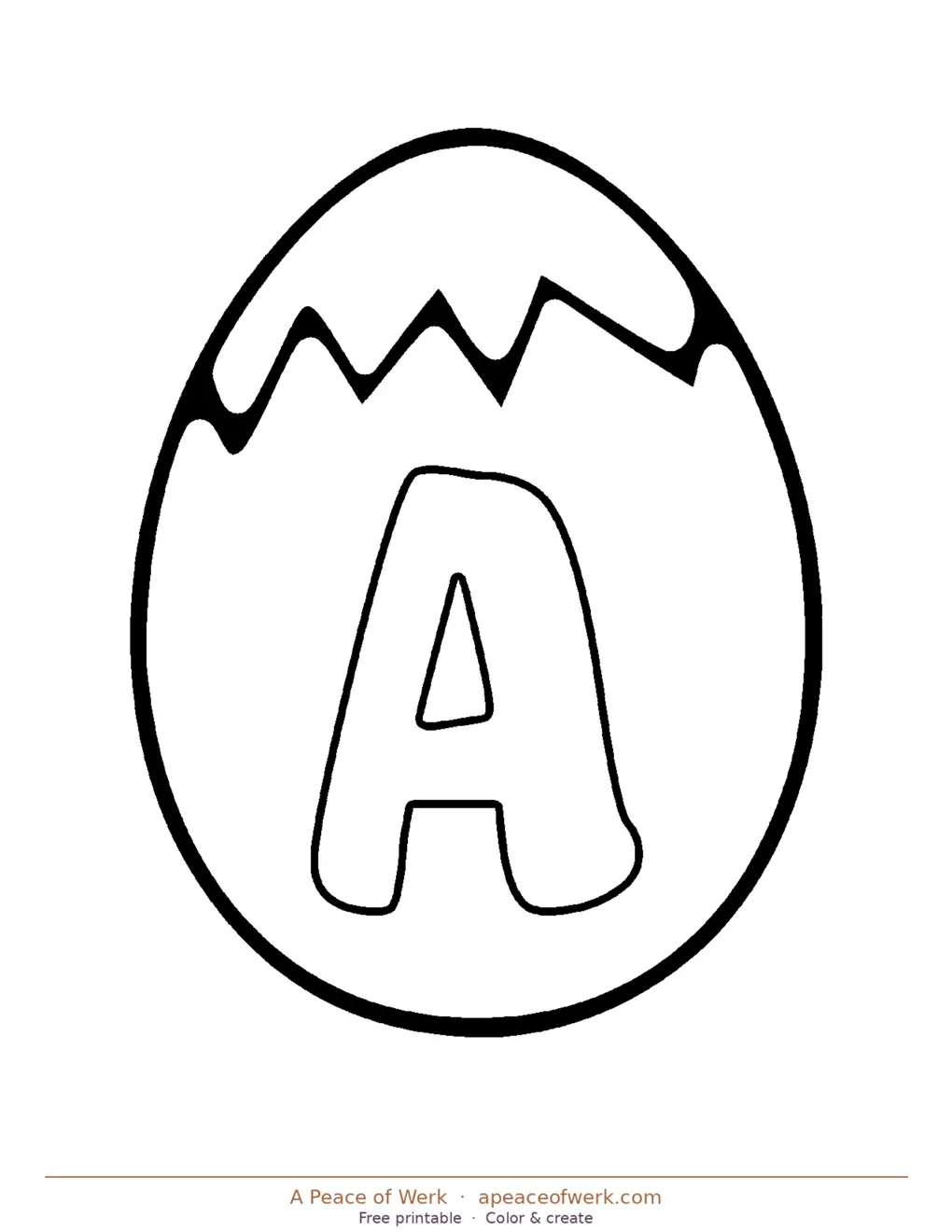 Printable Easter egg bubble letter A with rounded egg shape and spring details — free Easter bubble letter by A Peace of Werk