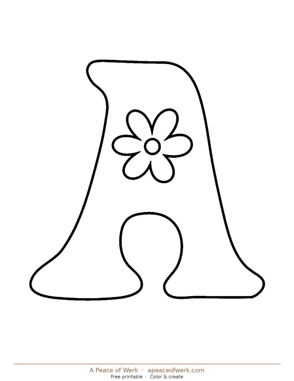 printable funky flower bubble letter A uppercase, hand-drawn with floral details, free printable by A Peace of Werk