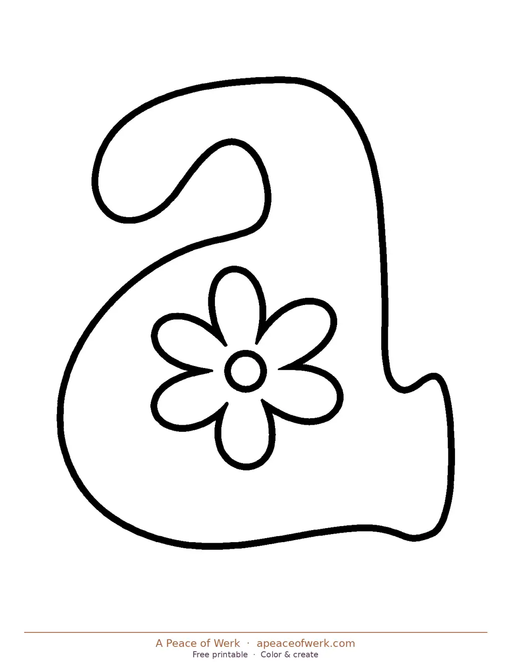printable funky flower lowercase bubble letter a, hand-drawn with floral details, free printable by A Peace of Werk