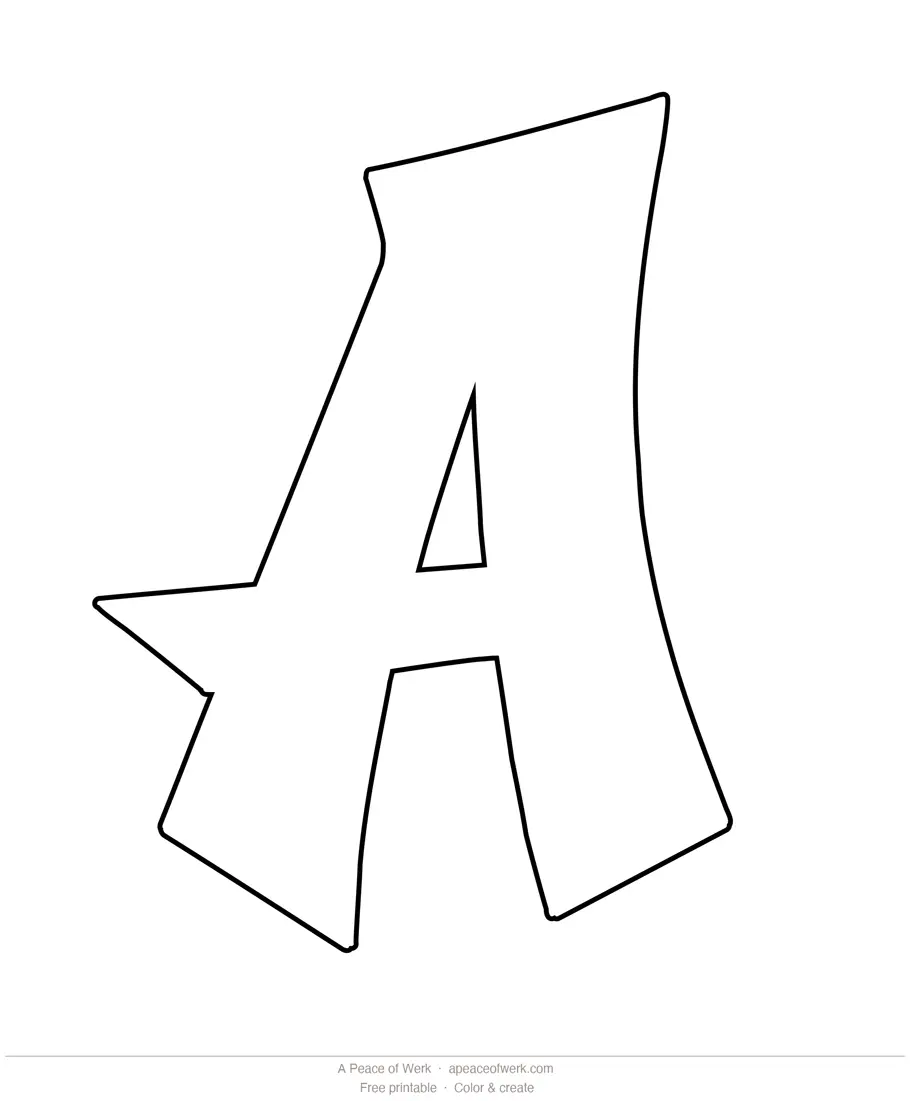 Free printable graffiti bubble letter A close-up
