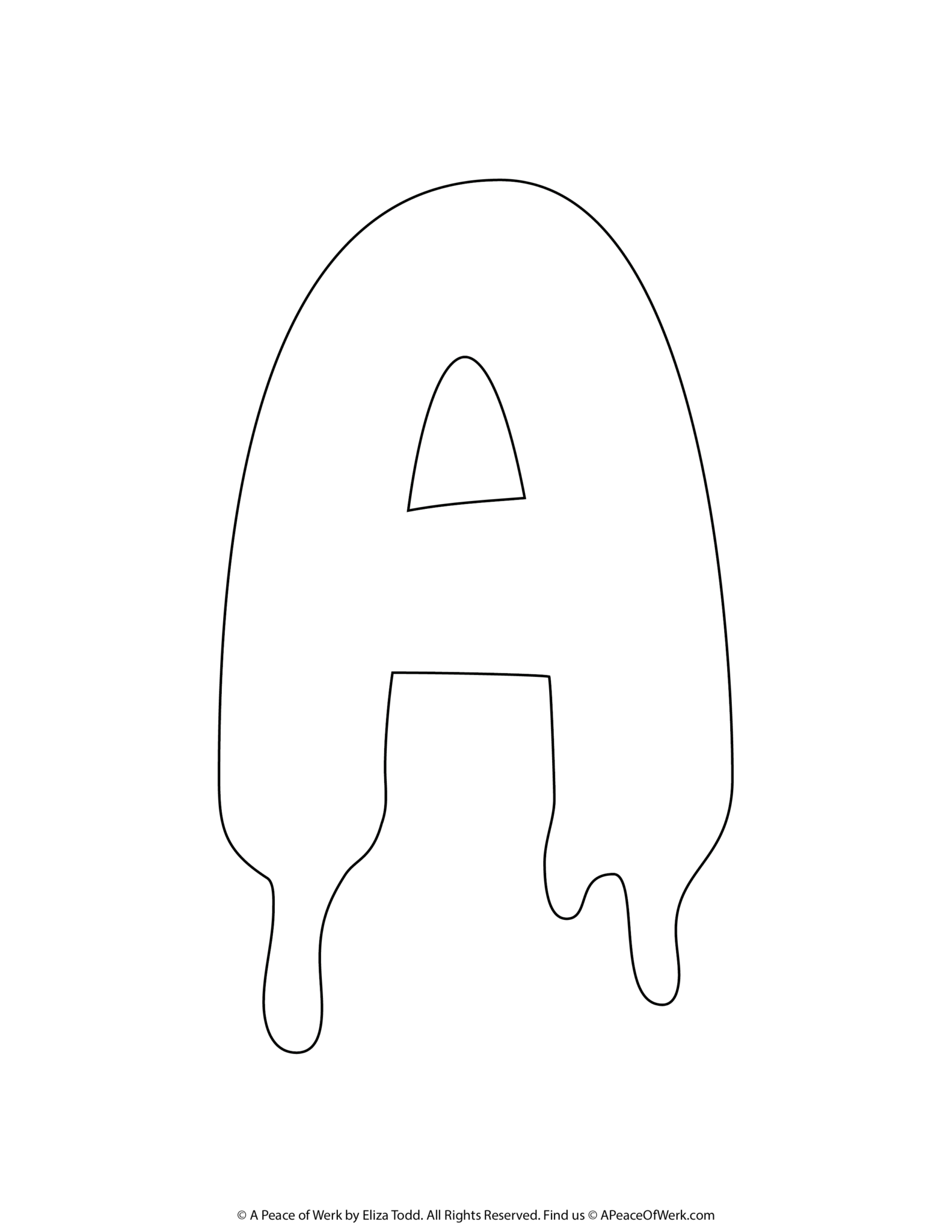 Printable Halloween bubble letter A with hand-drawn drip details — free spooky letter stencil by A Peace of Werk