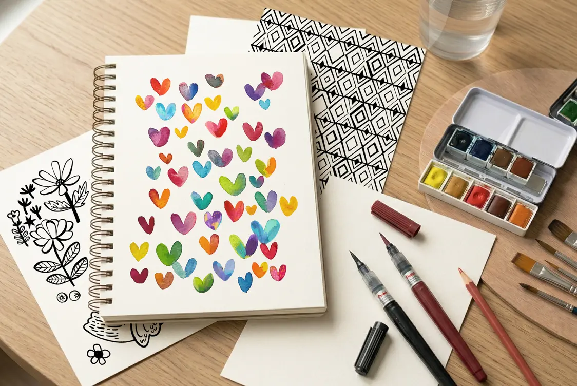 Creative sketchbook page with mindful drawing ideas and artistic inspiration