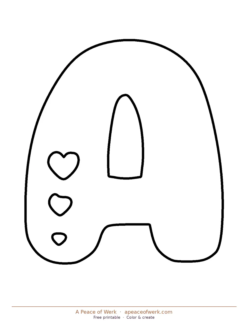 Mini love bubble letter A, small hand-drawn bubble letter with heart detail by Eliza Todd of A Peace of Werk