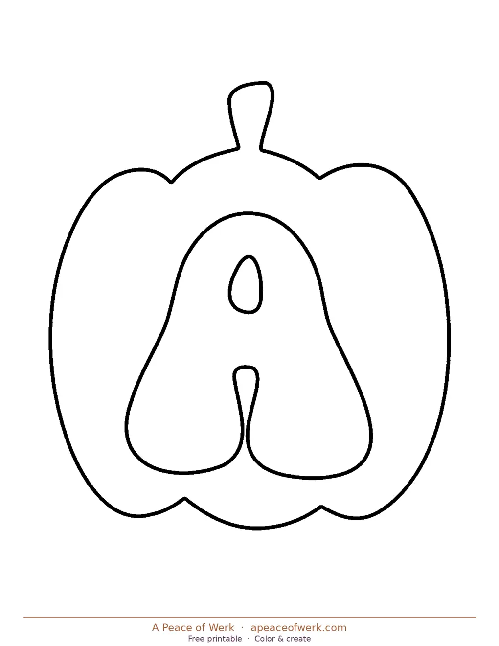 Printable pumpkin bubble letter A in rounded fall style — free pumpkin letter stencil by A Peace of Werk