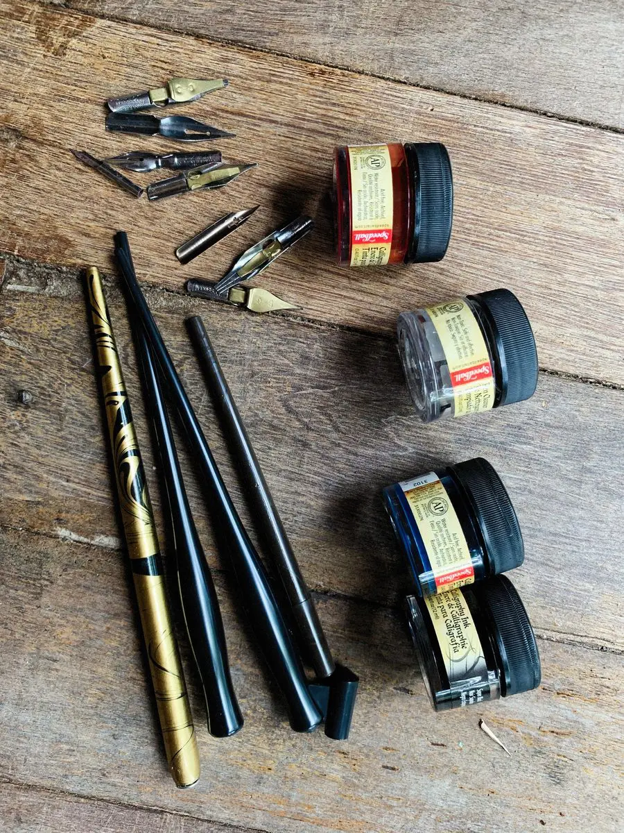 ink and dip pens offer a deliberate and thoughtful way to create art