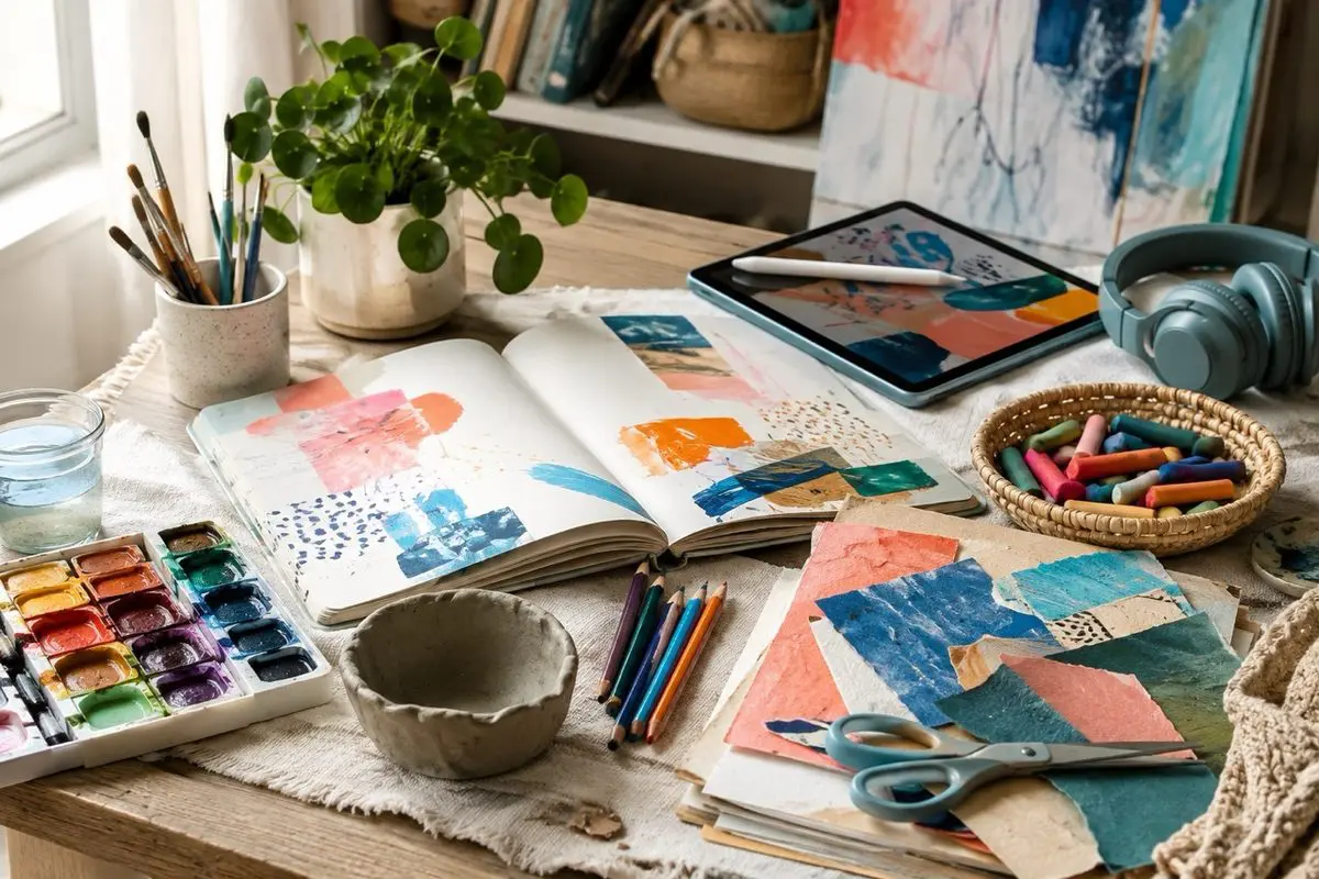 Art therapy resources — a well-stocked creative desk for stress relief