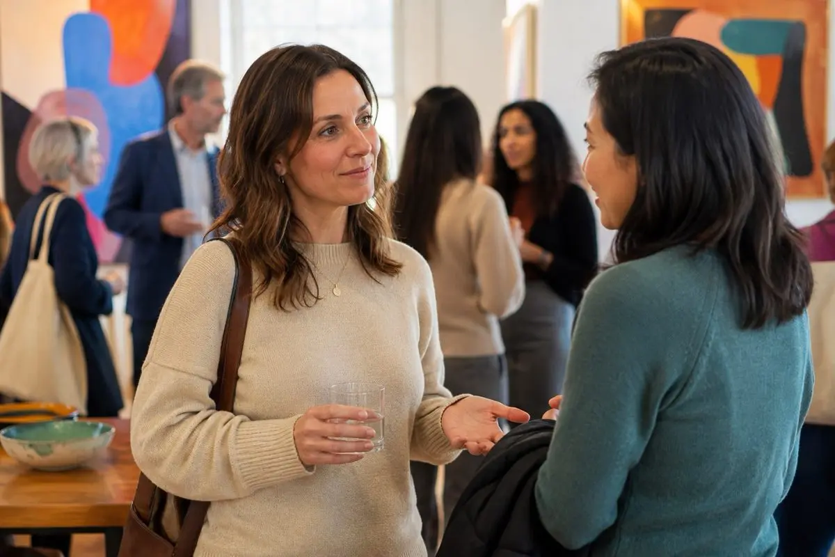 Focus on others — an easy conversation at a gallery evening