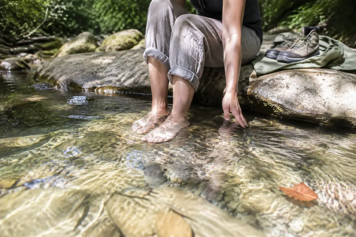 The benefits of gratitude — cooling your feet in a clear stream