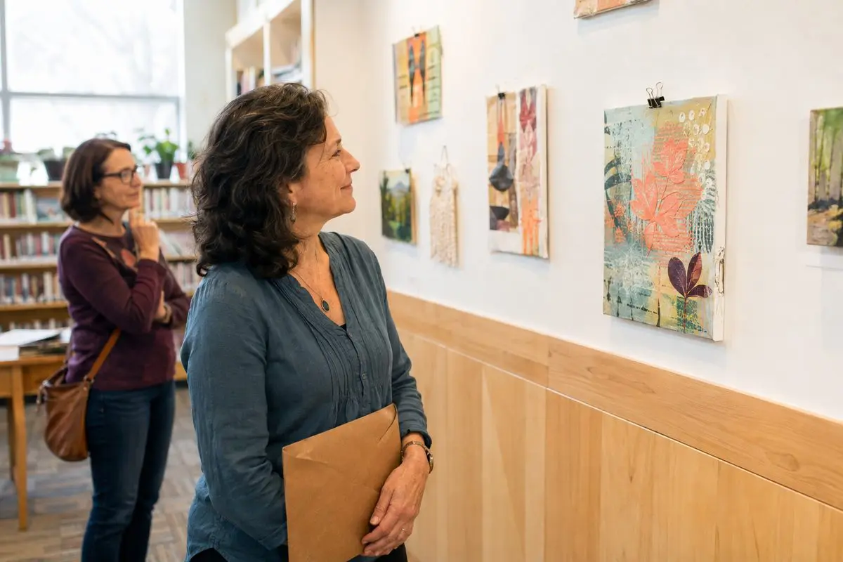 Personal growth and lifelong learning — viewing artwork in a small gallery