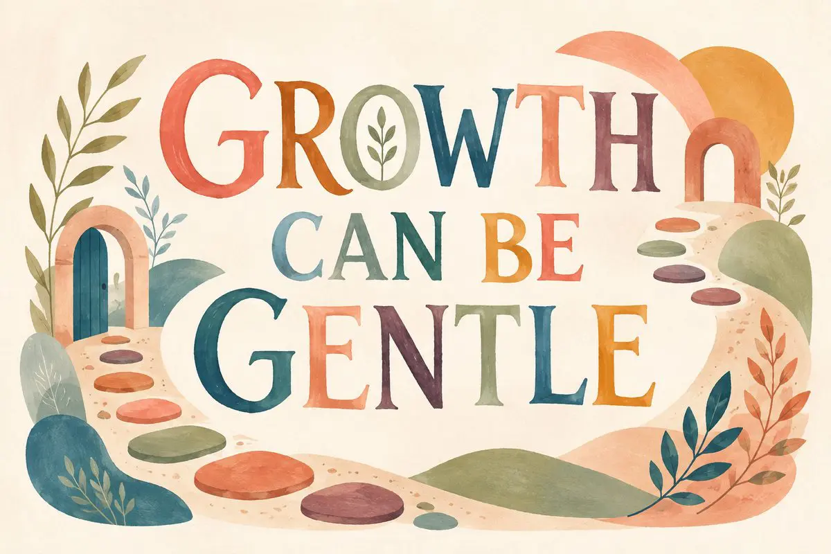 Growth can be gentle — hand-lettered reminder that leaving your comfort zone need not be harsh