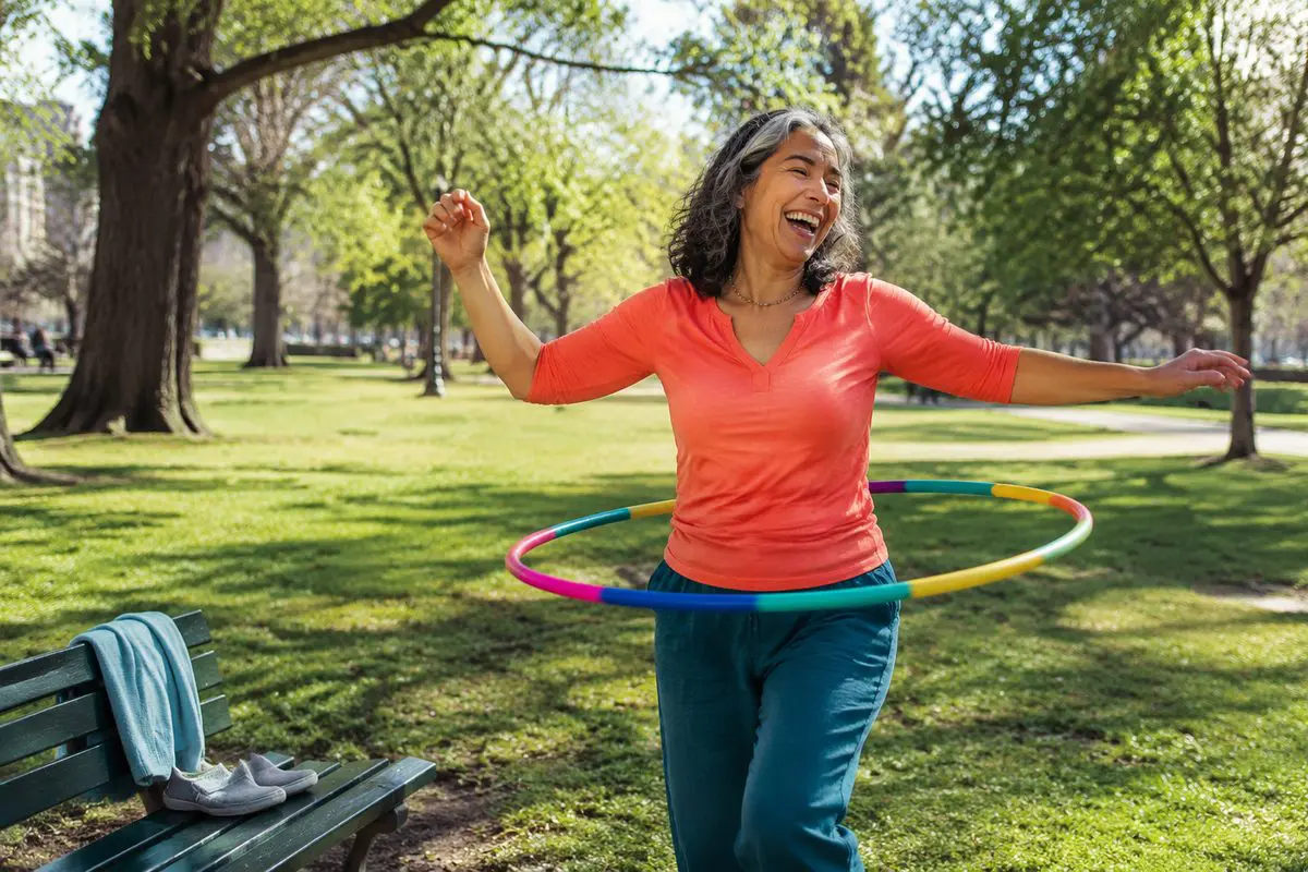 Reawaken your inner child — hula hooping barefoot in the park