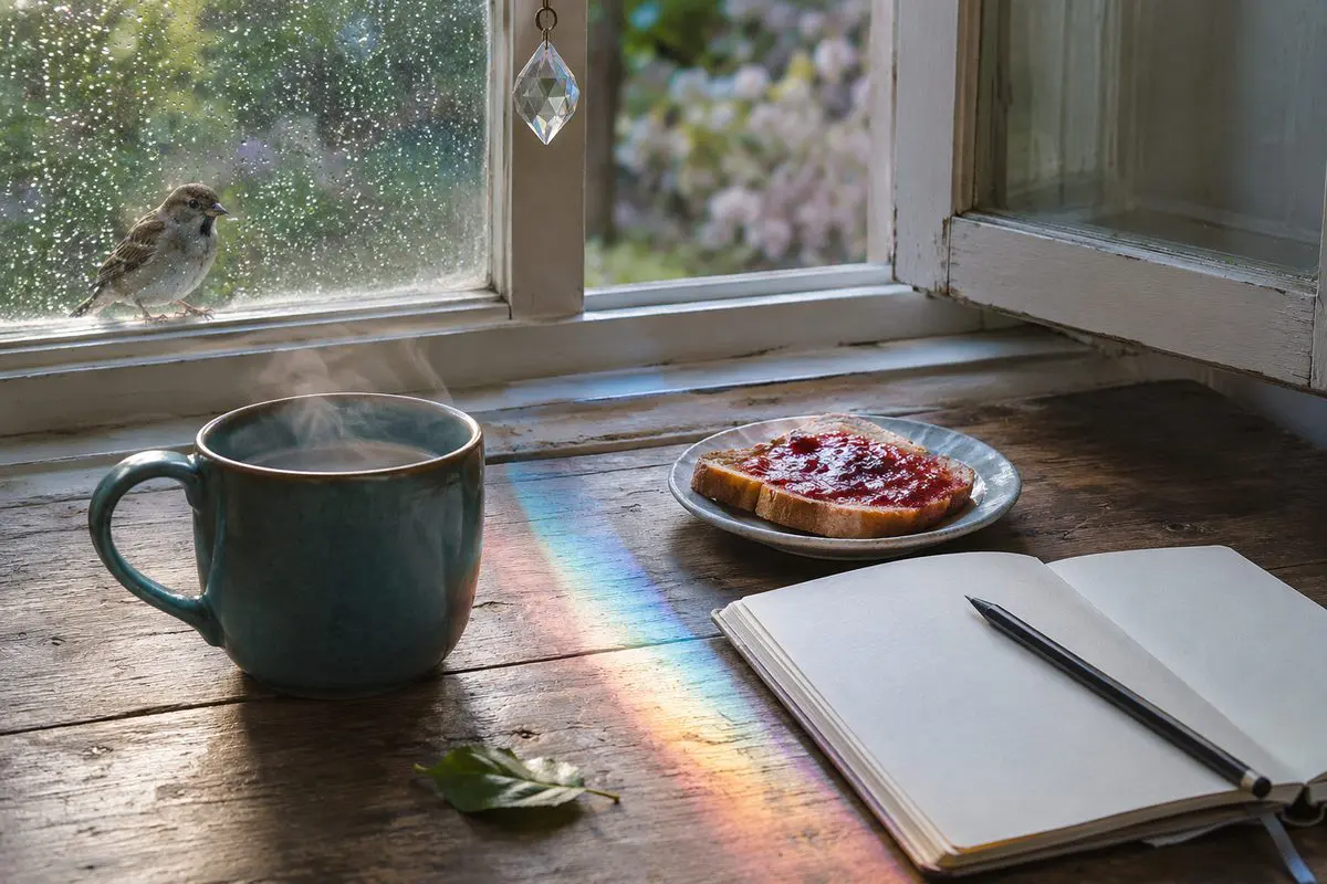 The science of gratitude — a prism rainbow across the morning table