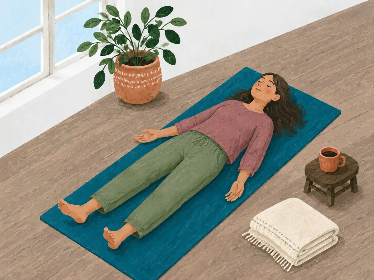 Progressive relaxation — lying down on a mat, releasing tension breath by breath