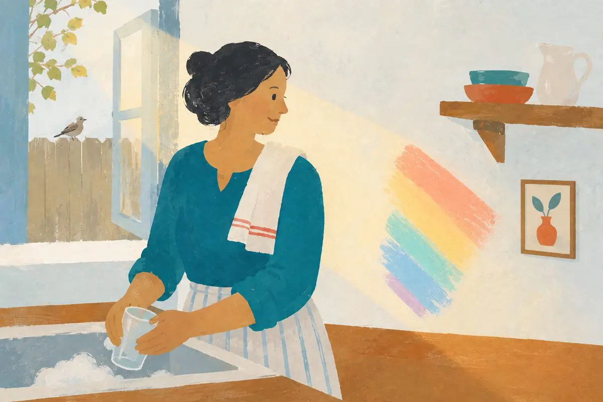 Glimmers in everyday life — noticing a rainbow while washing up