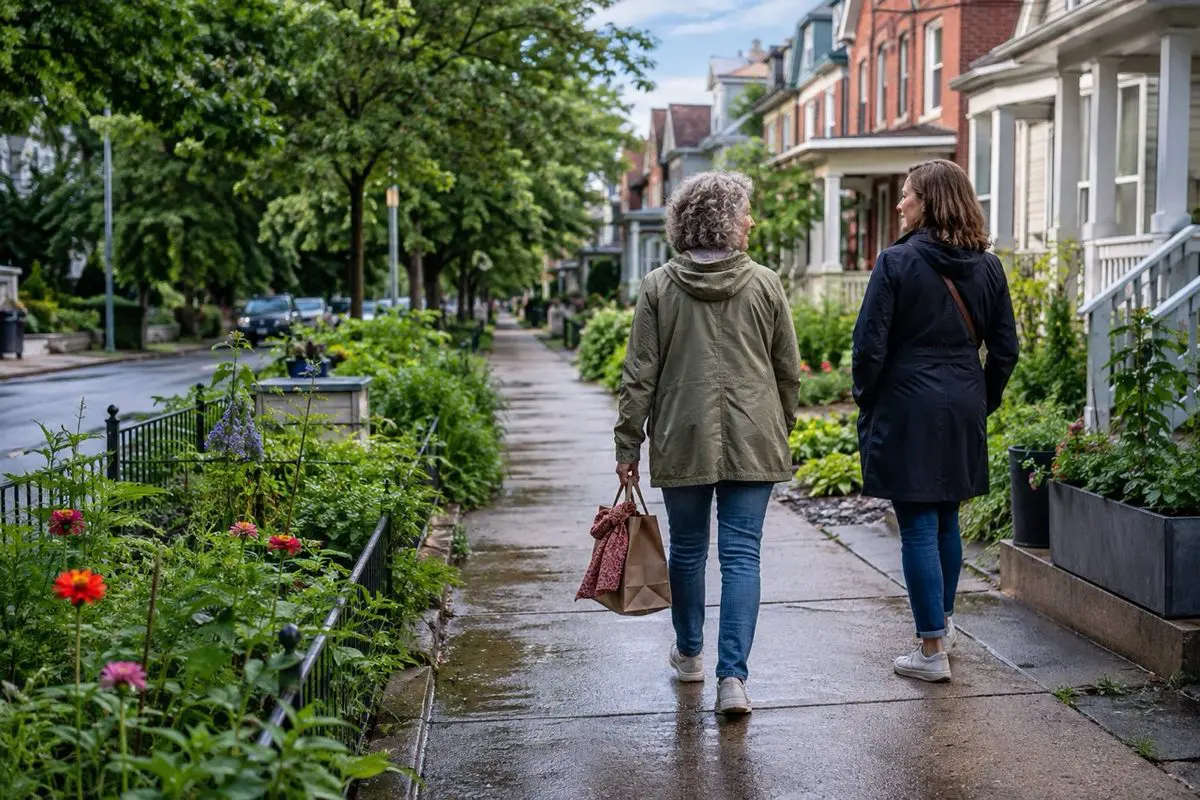 You are not alone — walking together on a quiet street