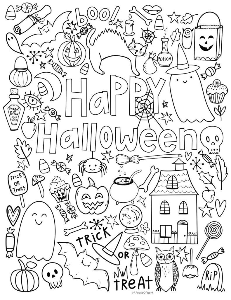 Free Halloween Themed Coloring Pages - A Peace of Werk By Eliza Todd