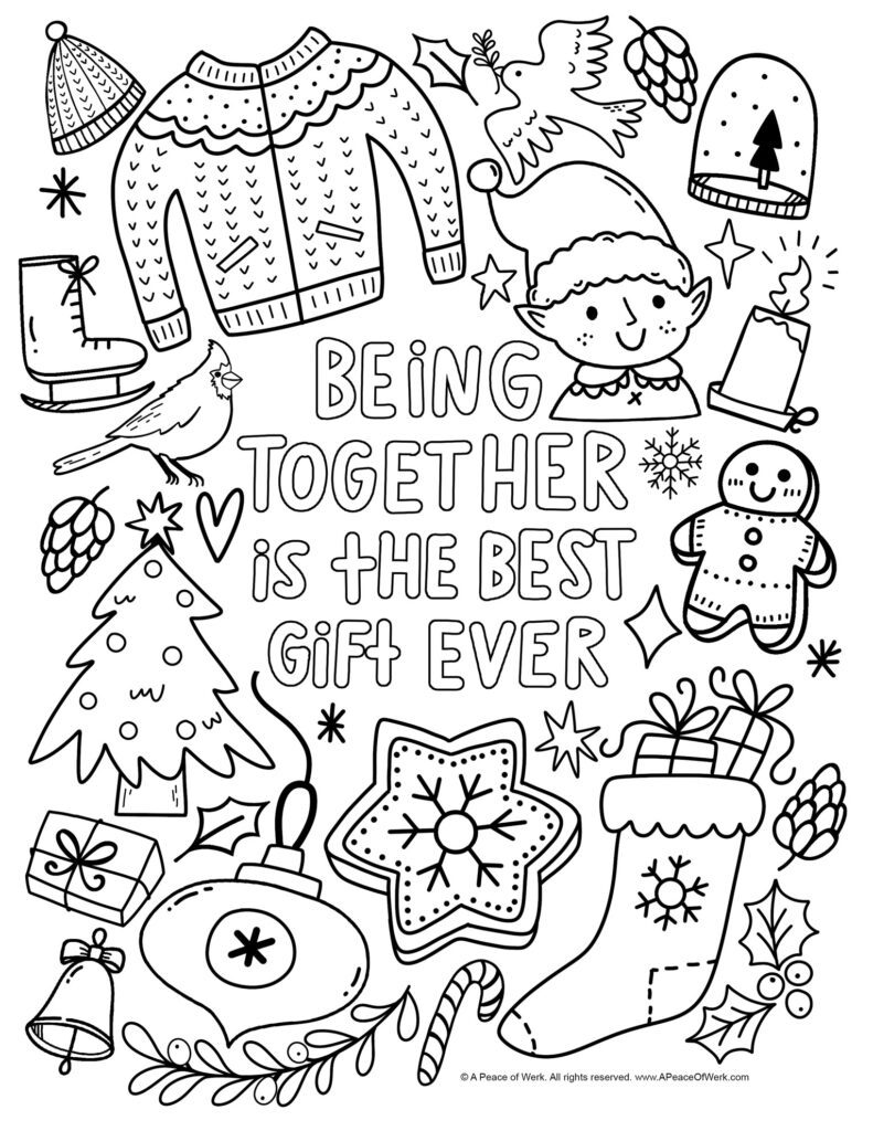Being Together is the best gift ever cute Christmas coloring page