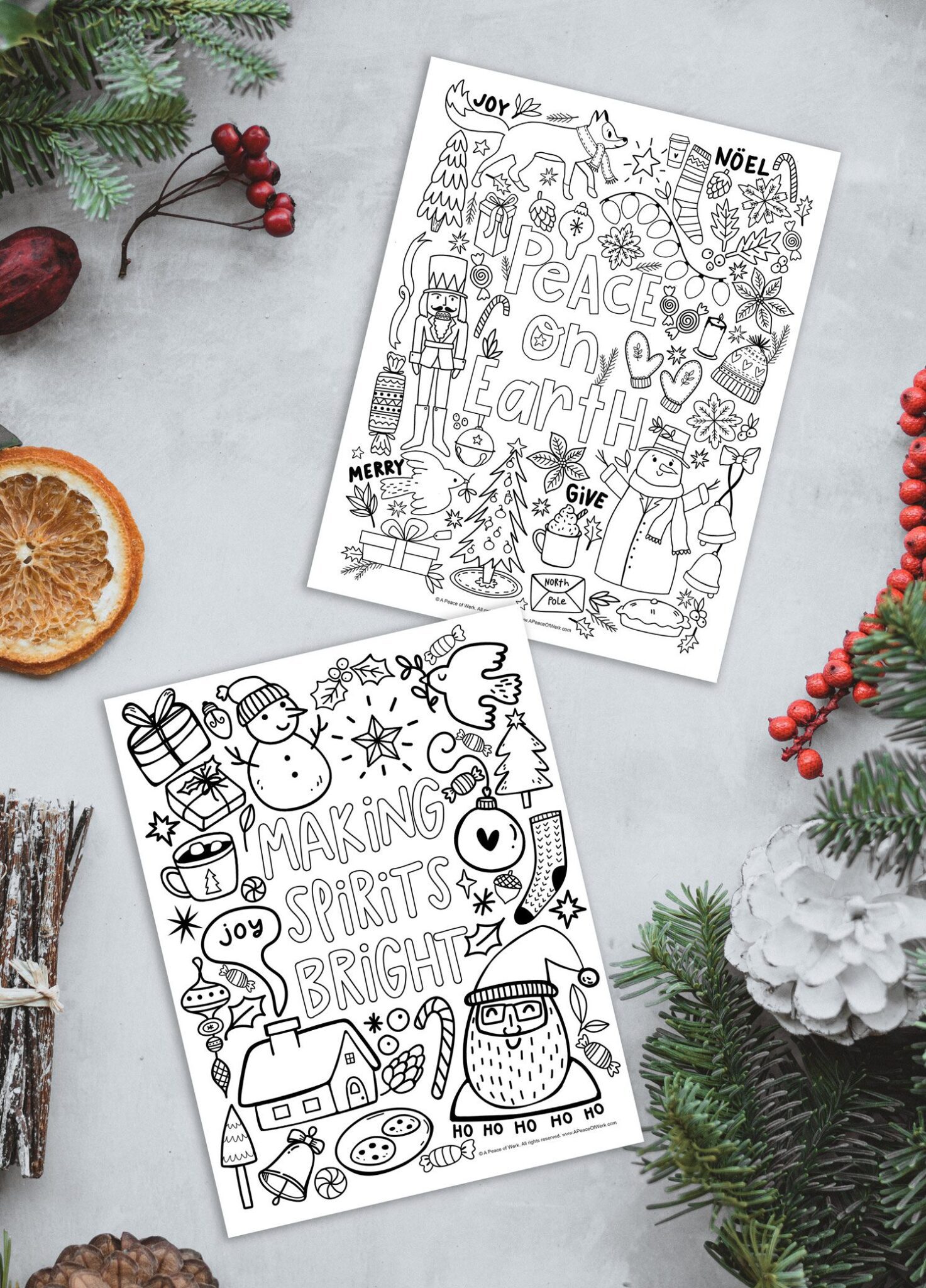 4 Free Christmas Holiday Coloring Printables A Peace of Werk By Eliza ...