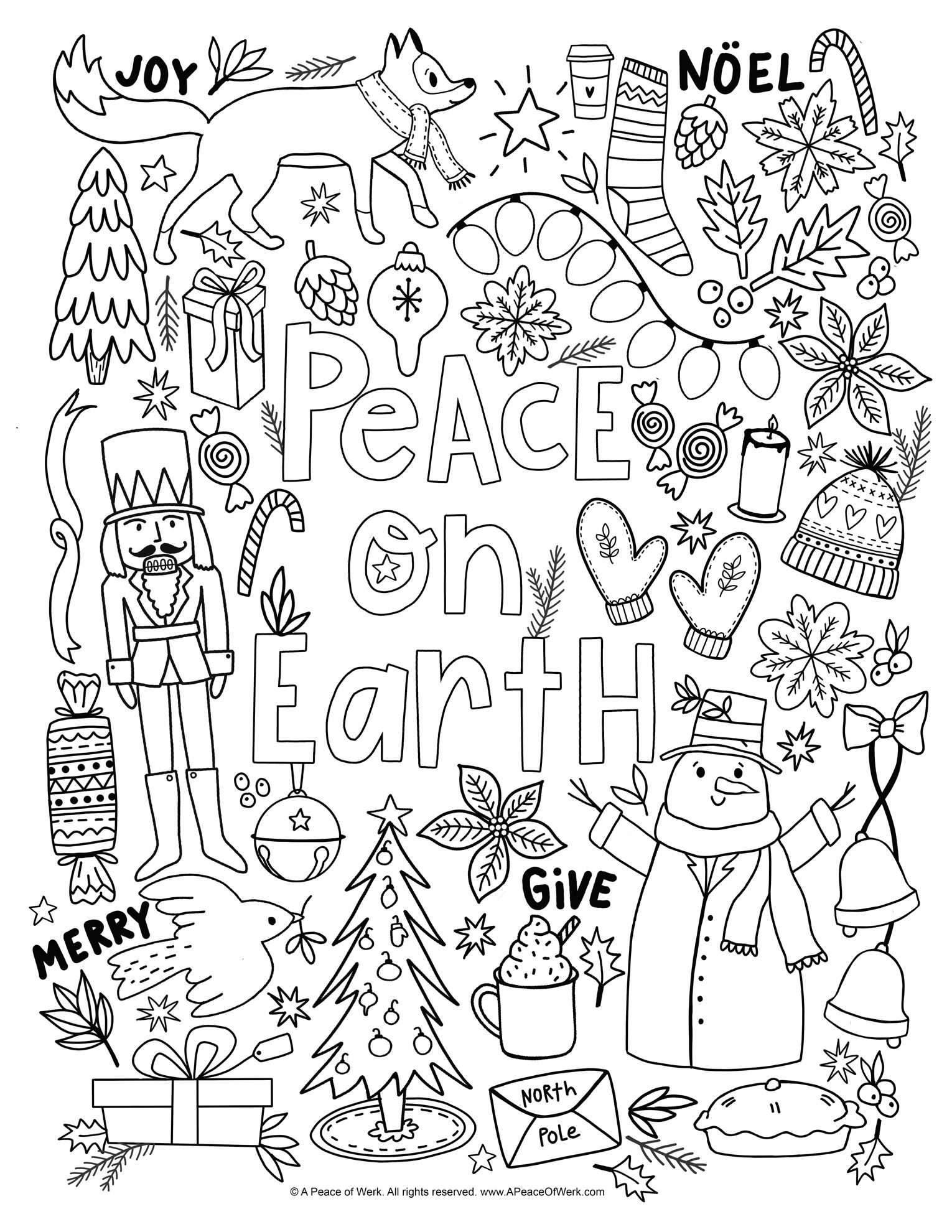Peace On Earth Fun Xmas Coloring Page Printable