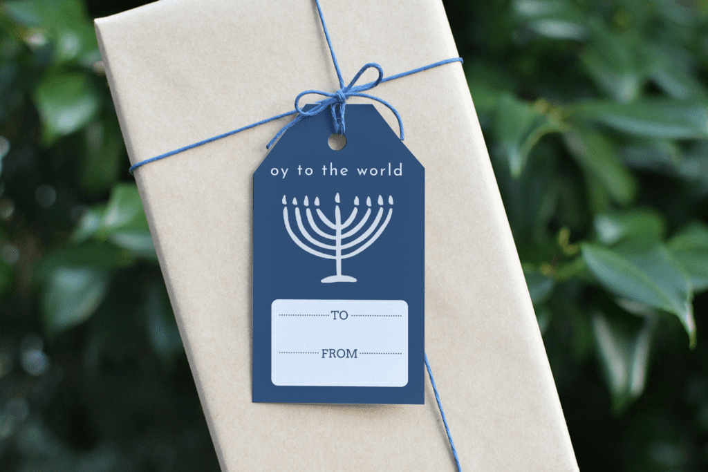 Hanukkah gift tag on present