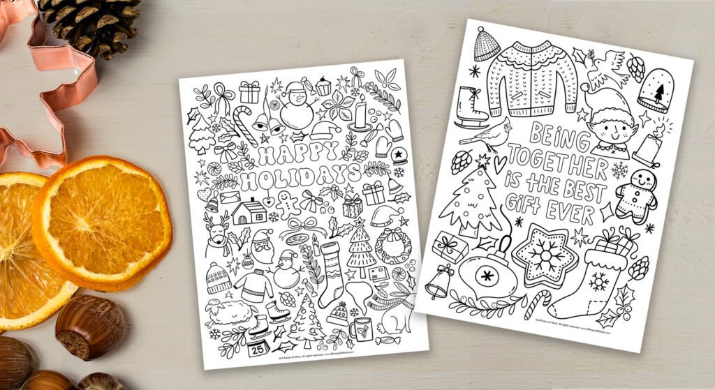 2 cute xmas coloring pages for kids for creative activity during holidays