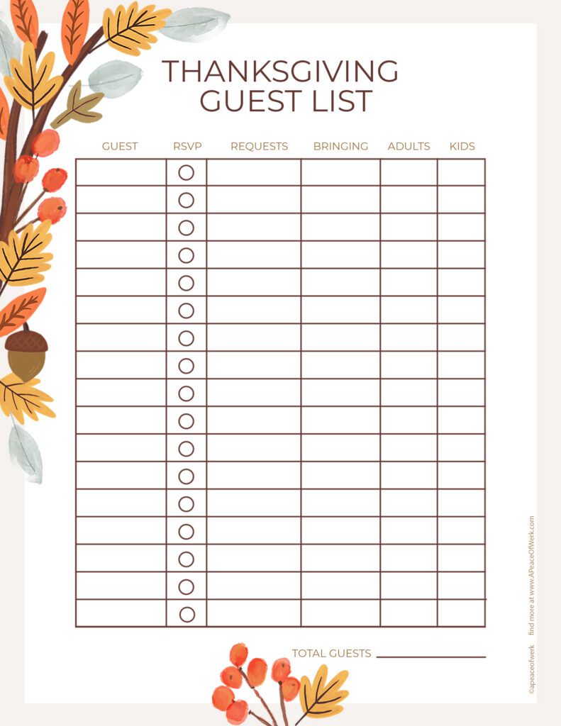 Thanksgiving Day Guest List