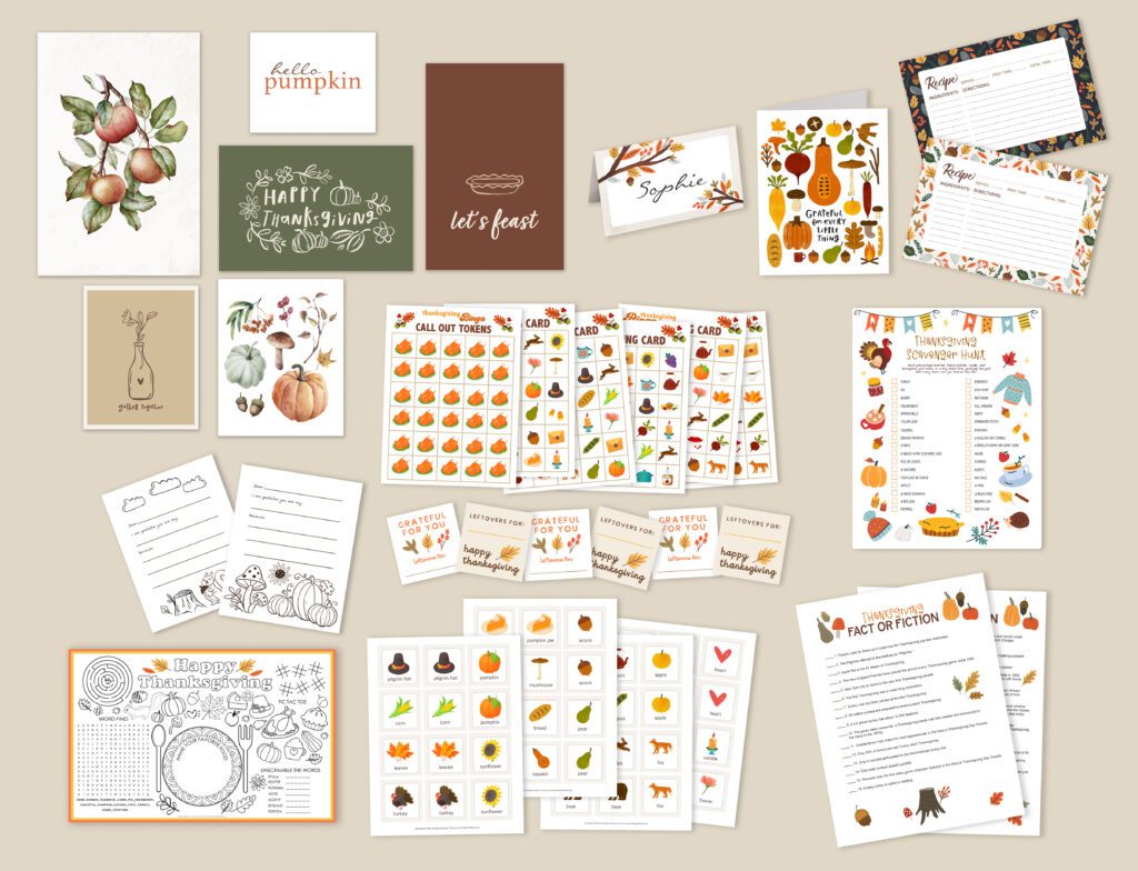Complete Thanksgiving Bundle with Games, Wall Art, Cards and Decorations
