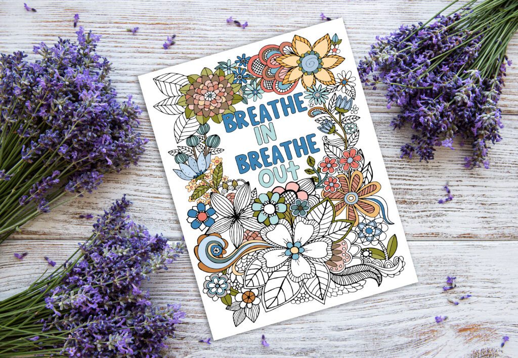 Breath In Breathe Out free adult coloring sheet printable mock up