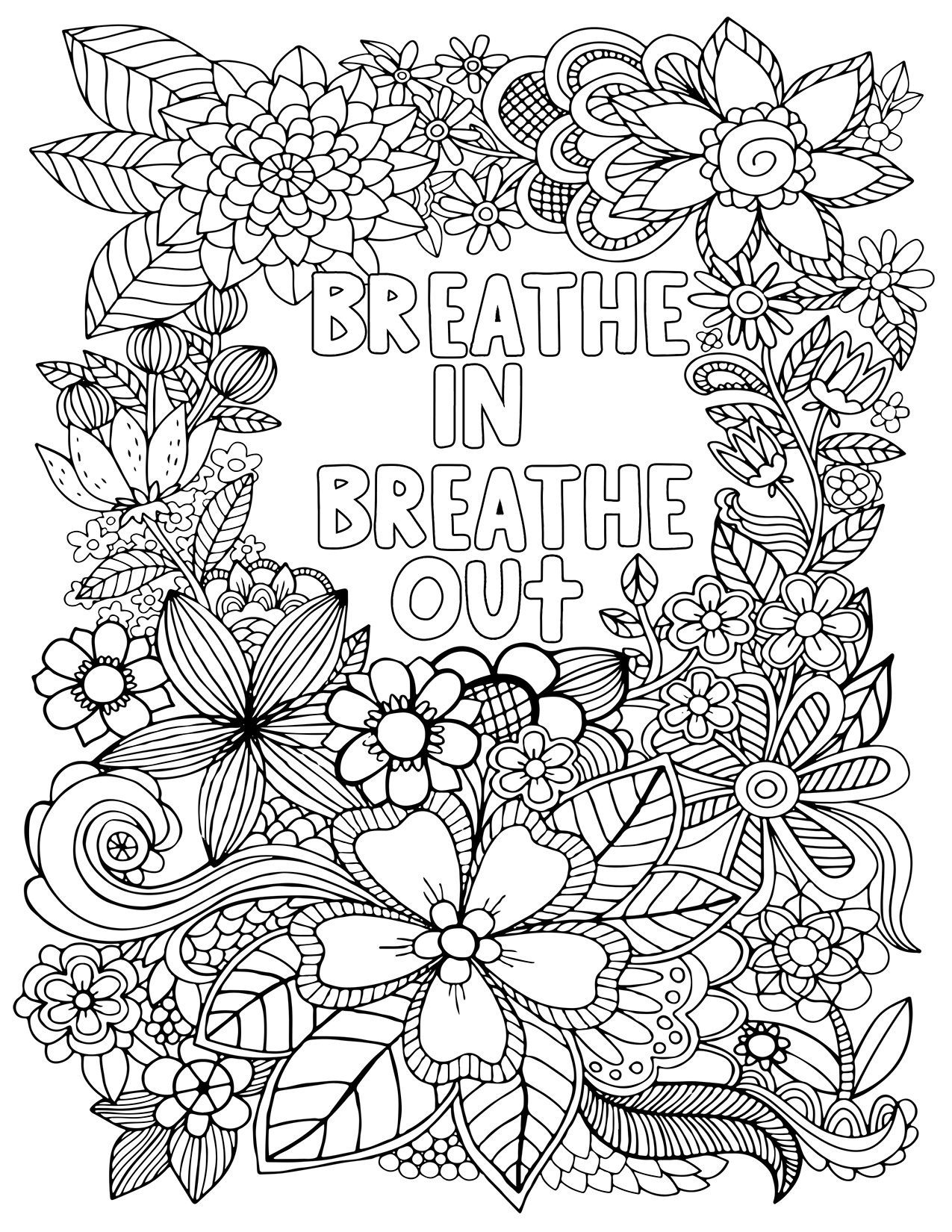Breath In Breathe Out free adult coloring sheet printable