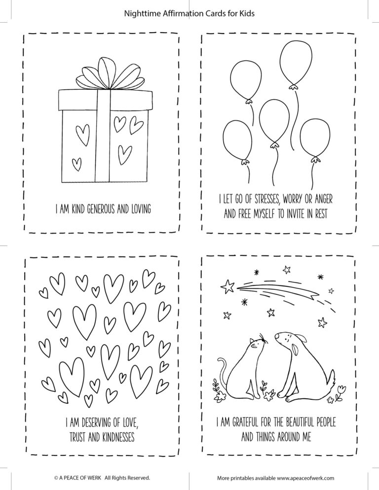 32 Free Nightime Affirmation Coloring Cards for Kids - A Peace of Werk ...