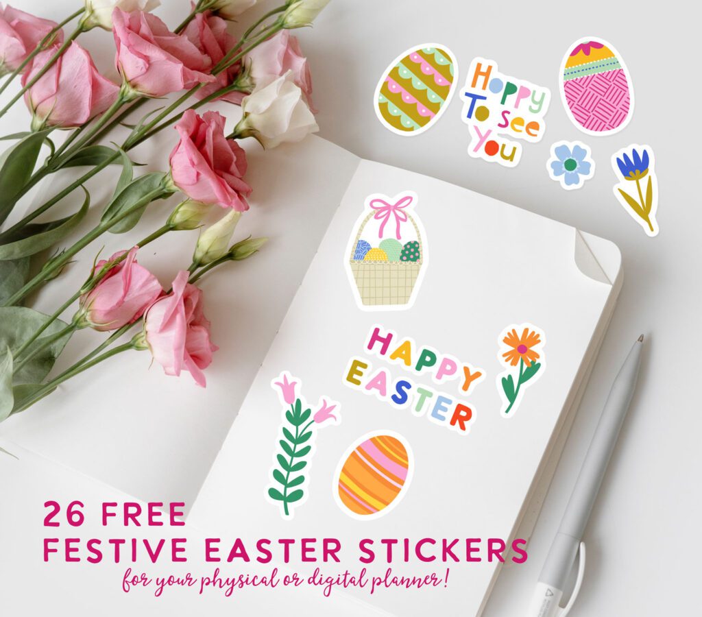 Notebook with printable easter stickers all over it