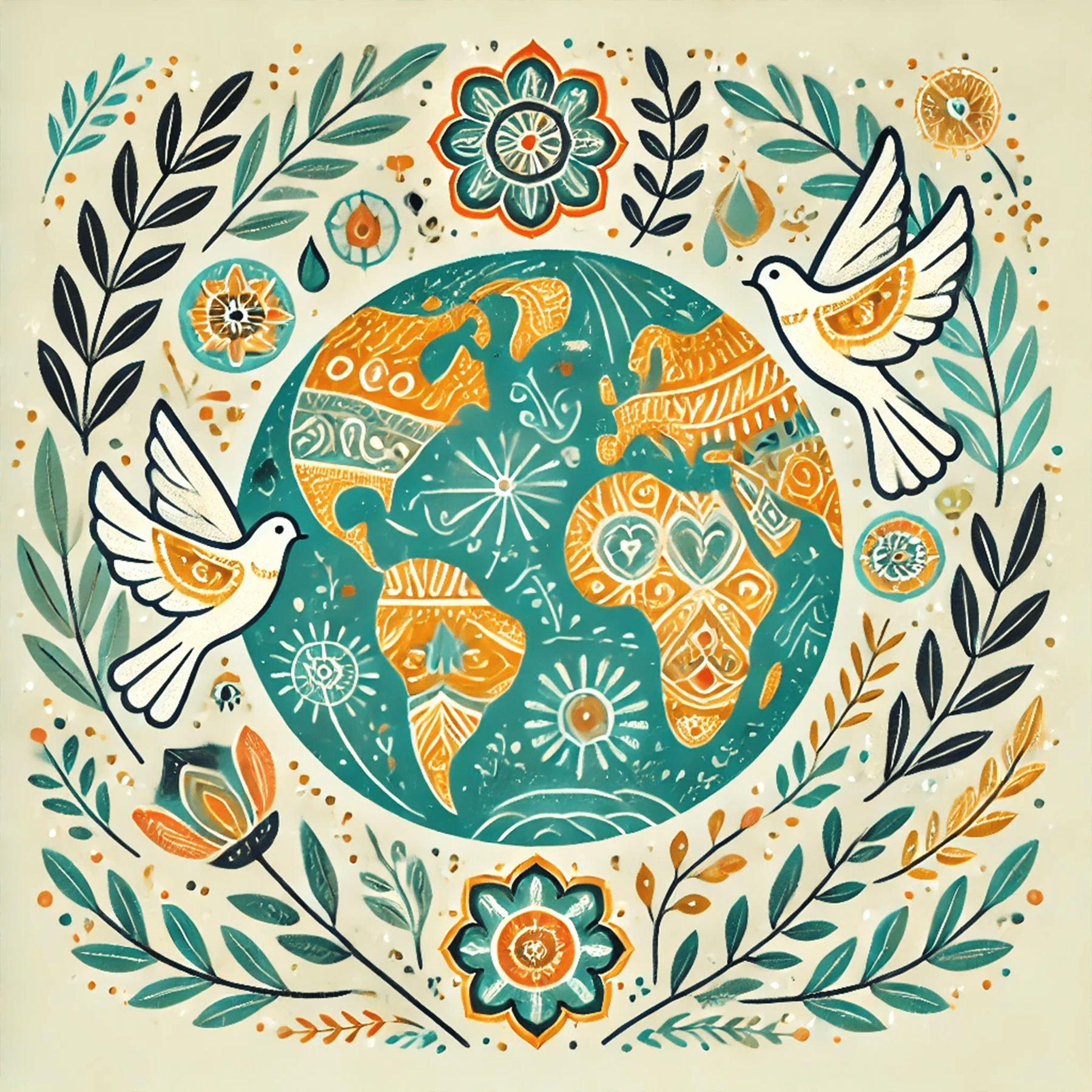 Peaceful Life: Cultural Wisdom From Around the World with an illustrated globe and peace doves